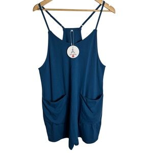 NWT ANRABESS blue halter oversized shorts romper with side pockets size L